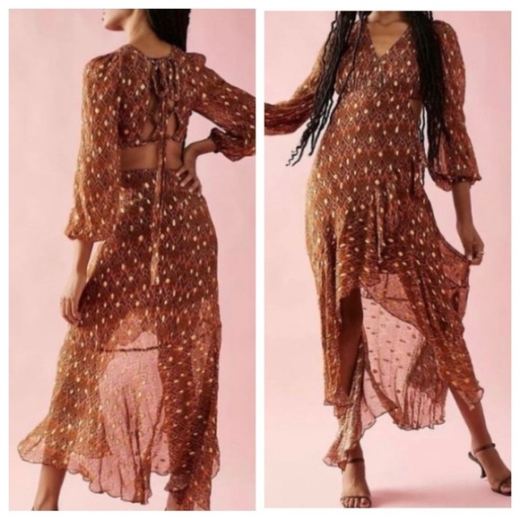 Free People Dresses & Skirts - New! Ollari x free people Elana metallic chiffon lace up dress 15361